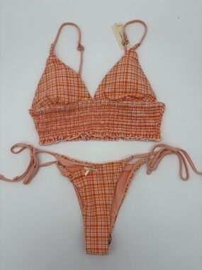Orange Plaid Smocked Bikini Set NWT